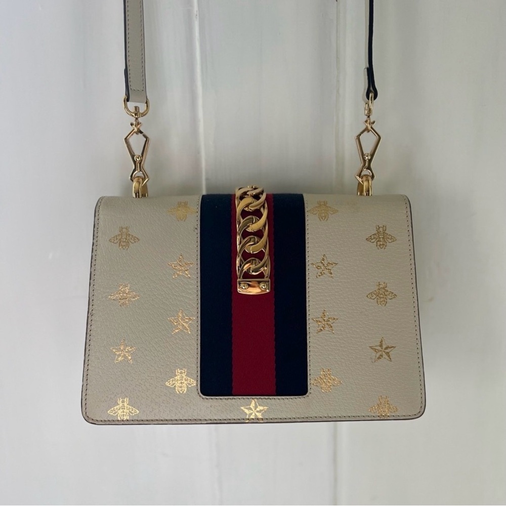 Gucci ivory Gold-Embellished bees and stars crossbody Bag- PM size - Picture 5 of 15